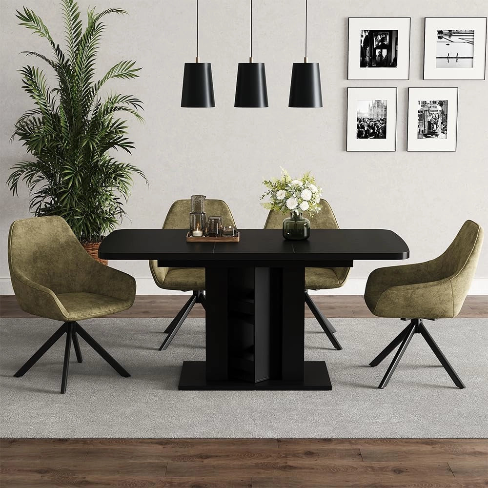 tavolo da pranzo allungabile Fenaro, Nero, 120 x 80 cm, allungabile con estrazione sincronizzata per lunghezza tavolo variabile