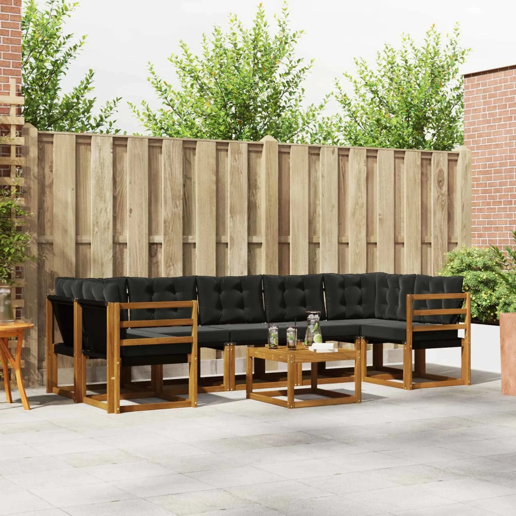 Set di divani da esterno con cuscino 8 pcs Naturale e Nero