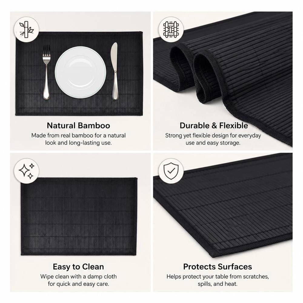 6 Bamboo Placemats 30 X 45 Cm Black