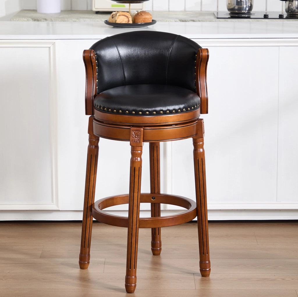 Sedia da bar girevole 55 x 51 x 103 cm in pelle nera e legno per cucina