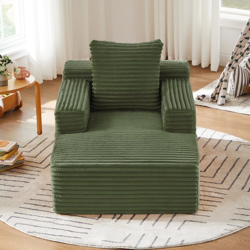Chaise longue in velluto a coste con imbottitura in schiuma e molle insacchettate senza montaggio verde per soggiorno ufficio