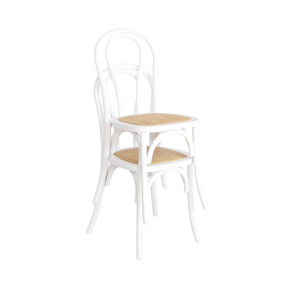 Set di 4 sedie vintage in legno e rattan, bianco