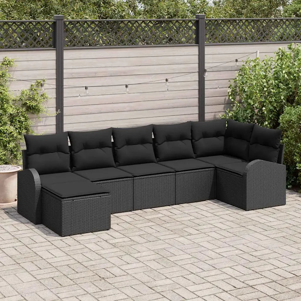 Set di divani con cuscino 7 pcs Nero polyrattan 3354802