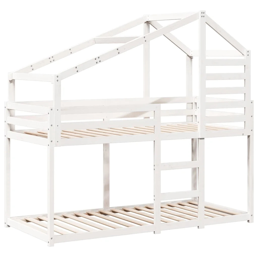 Letto singolo | Letto per adulti | Letto a Castello con Tetto Bianco 90x200 cm in Legno di Pino