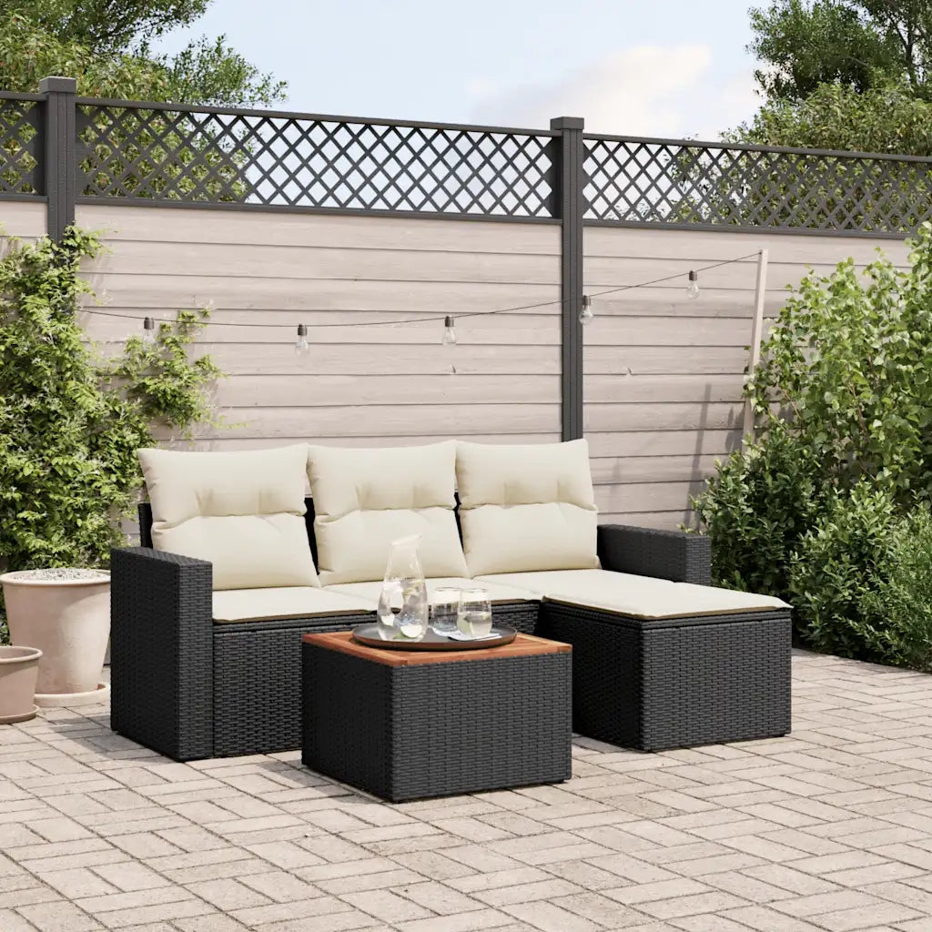 Set Divani da Giardino 5 pz | Set Salotto da Giardino con Cuscini in Polyrattan Nero