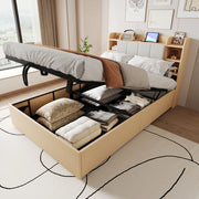 Letto con contenitore idraulico 140x200 cm in MDF; legno naturale; con testiera portaoggetti e USB