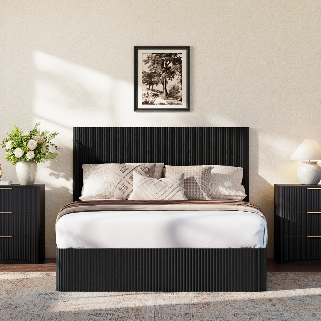 Letto contenitore 140 × 200 cm con sollevamento idraulico, ampio vano, struttura stabile, senza materasso, nero