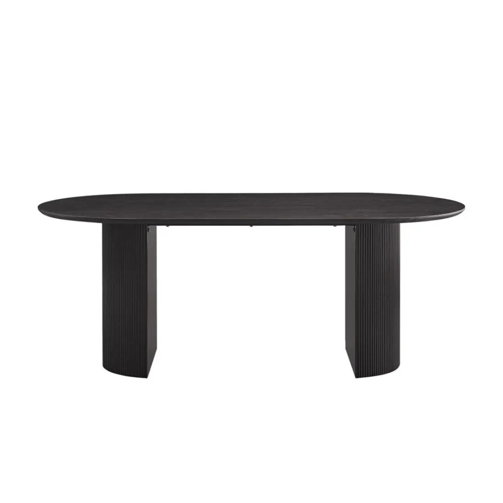 Tavolo da pranzo ovale VAGOS effetto legno marrone scuro lunghezza 200cm, ideale per una sala da pranzo accogliente