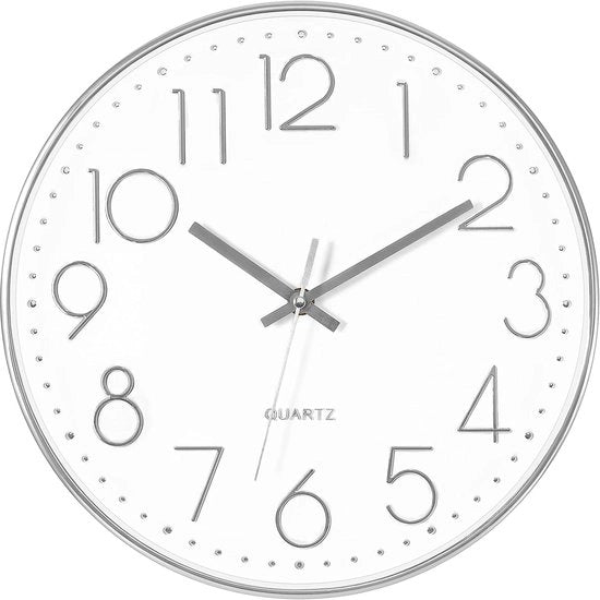 Orologio da Parete Moderno Silenzioso Senza Suono Numeri Grandi in Argento per Cucina Camera da Pranzo Bagno Camera da Letto 30 cm