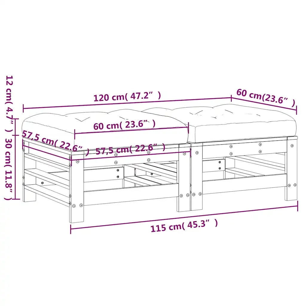 Poggiapiedi Giardino con Cuscini 2pz Legno Massello Pino Grigio 825697