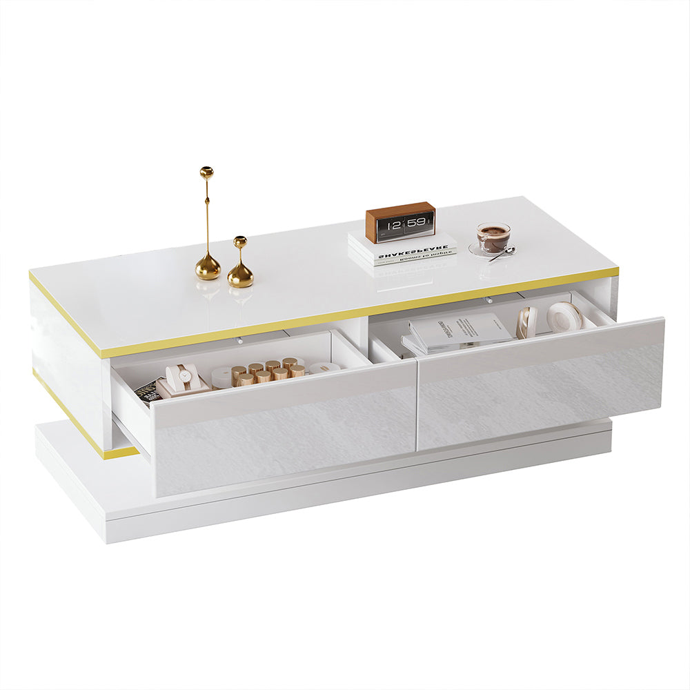 Tavolino design - Xylo - 100x50cm 2 cassetti bianco/oro