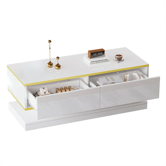 Tavolino design - Xylo - 100x50cm 2 cassetti bianco/oro