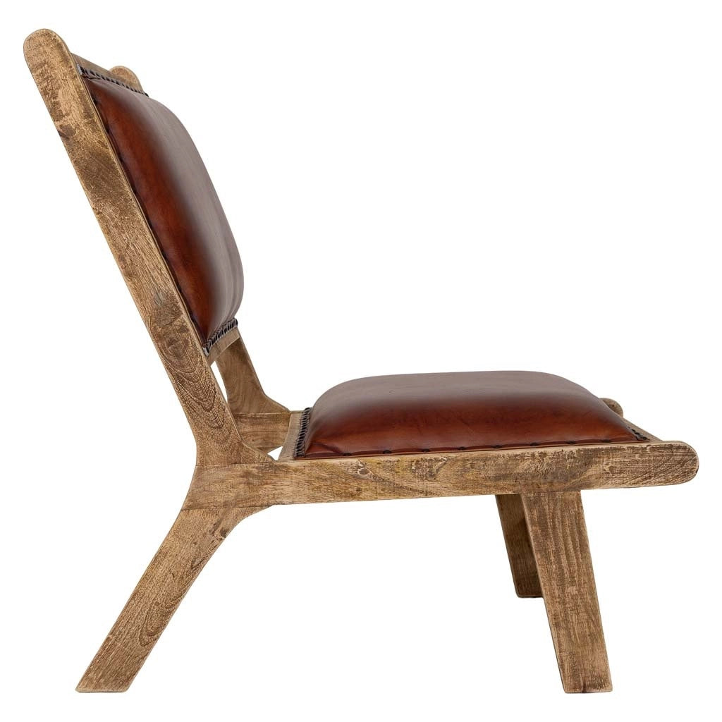 Sedia in legno e pelle marrone 65x78x81h cm