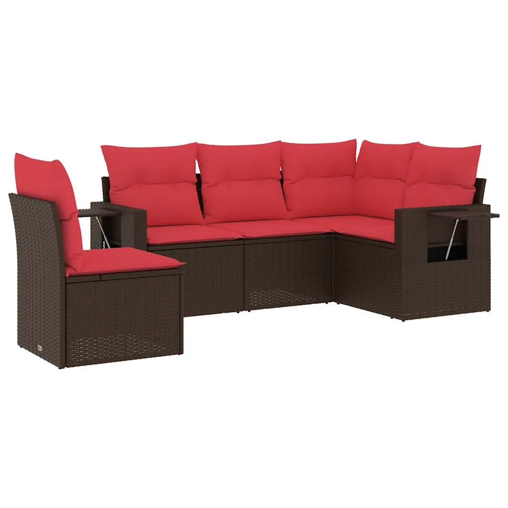 Set Divani da Giardino 5 pz con Cuscini Marrone in Polyrattan 3220173