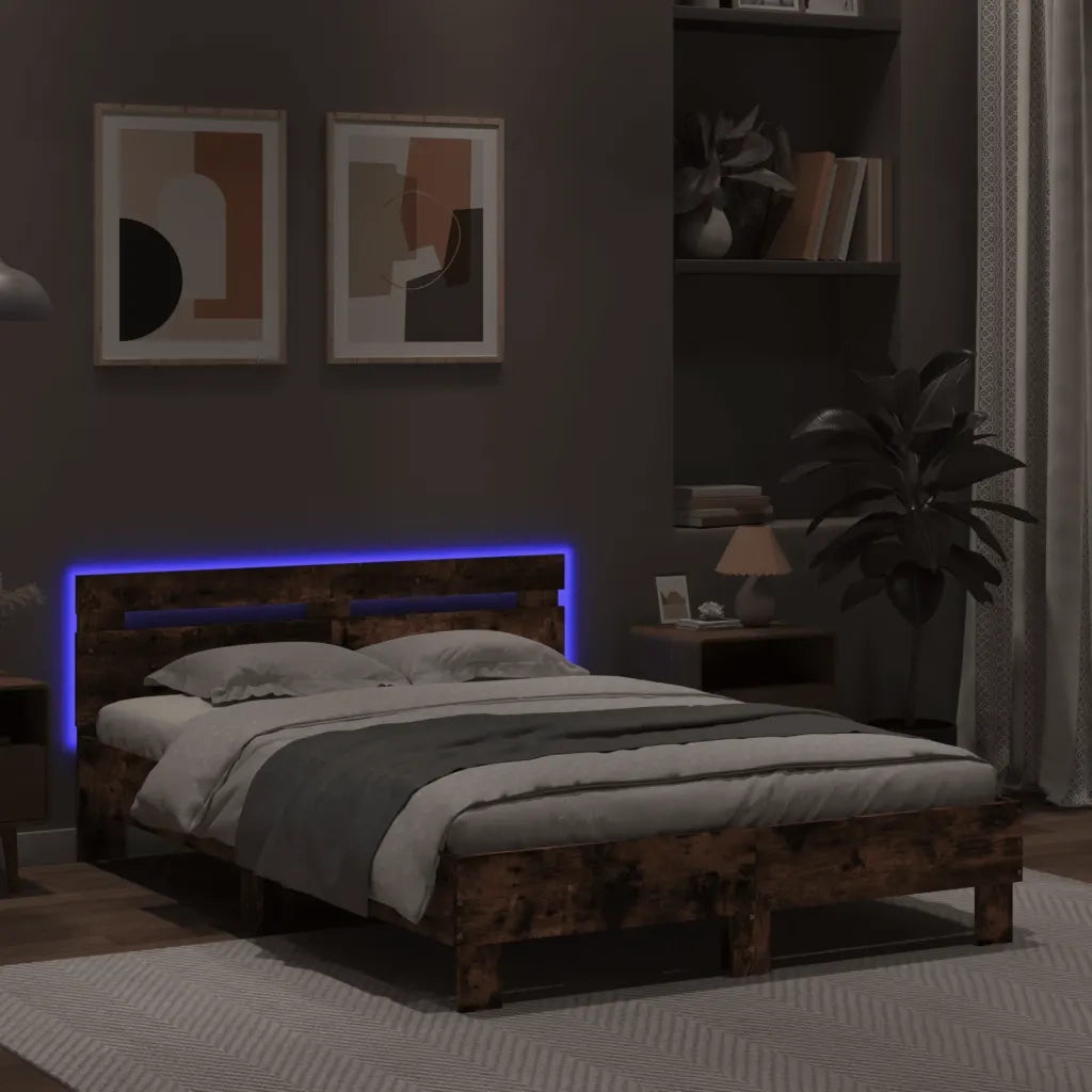 Giroletto con Testiera e LED Rovere Fumo 120x200 cm