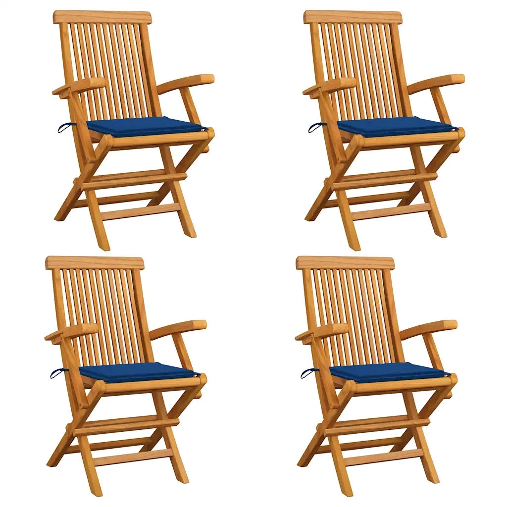Sedie da Giardino con Cuscini Blu Reale 4 pz Massello di Teak cod mxl 7247