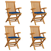 Sedie da Giardino con Cuscini Blu Reale 4 pz Massello di Teak cod mxl 7247