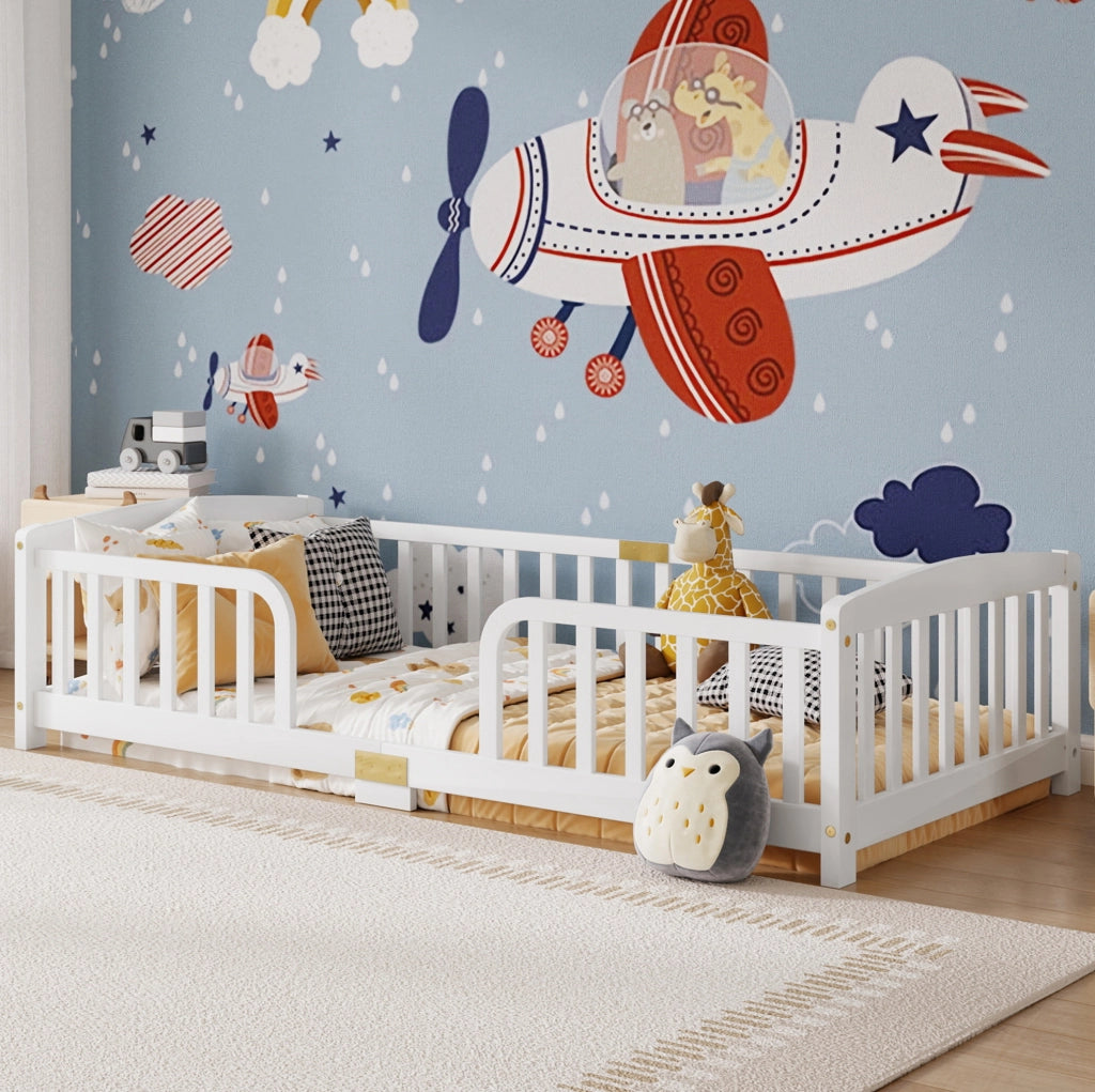 Letto a pavimento per bambini 90x200 cm in pino bianco