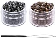 Racchetto per capelli finti 400 pezzi - Micro capelli finti 3 mm - Capelli finti a maglia - Materiale: rame/silicone - Incluso ago per capelli finti - Capelli finti con anello