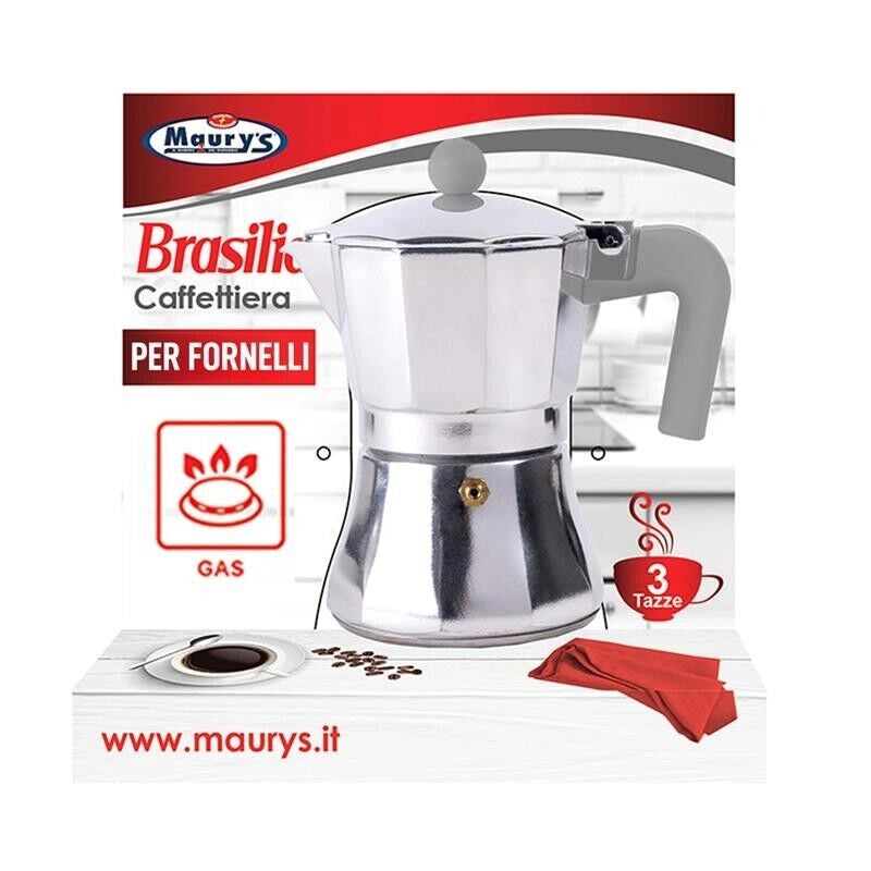 MAURY'S BRASILIA CAFFETTIERA A GAS CAPIENZA 3 TAZZE IN COLORAZIONE ASSORTITA