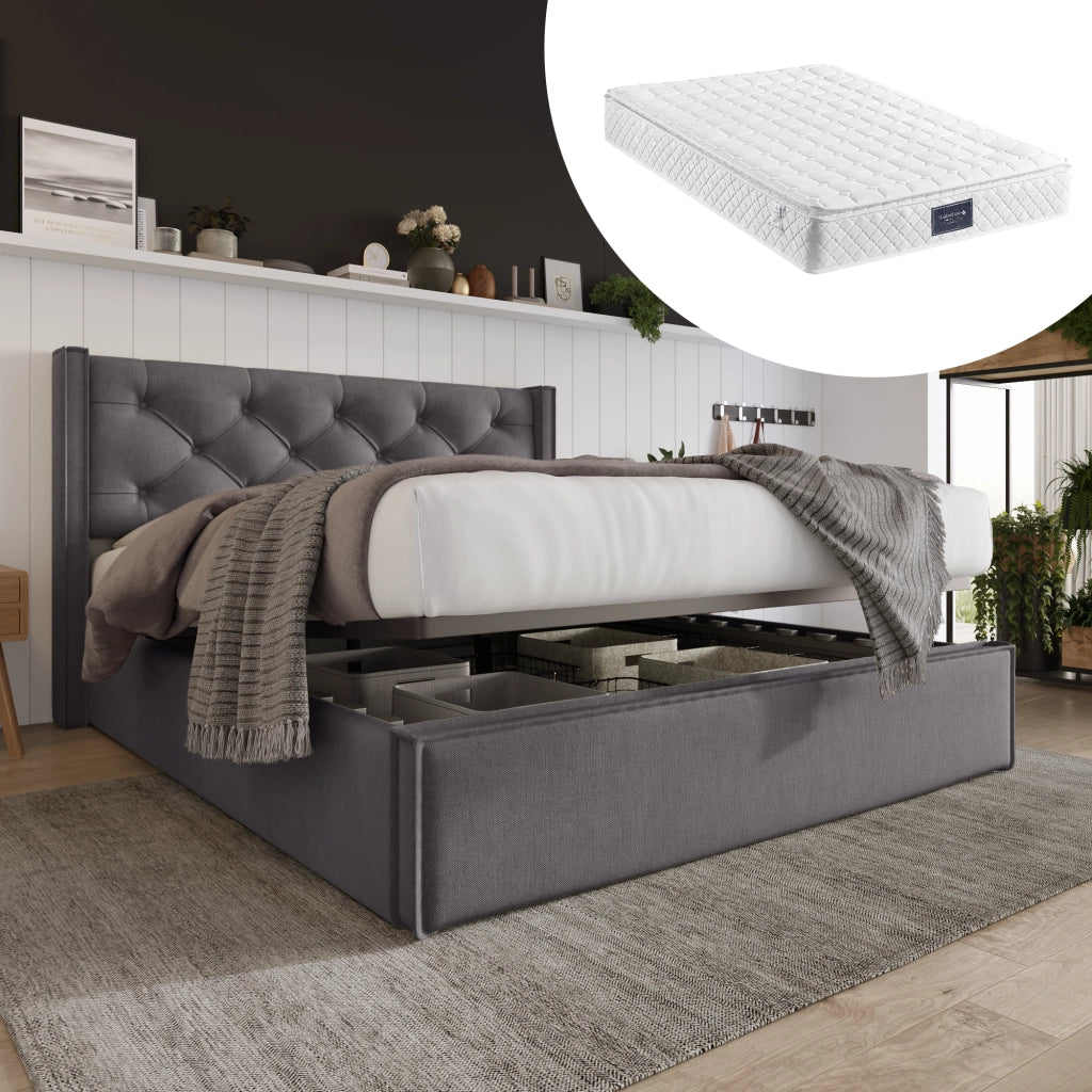 Letto matrimoniale idraulico – 140x200 cm – rete metallica contenitore con materasso – cotone grigio