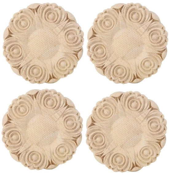 Sticker in Legno 4 Pezzi - Decorazione per Mobili - Accessori per Arredamento - Legno di Gomma - Dimensioni 10 x 1 cm