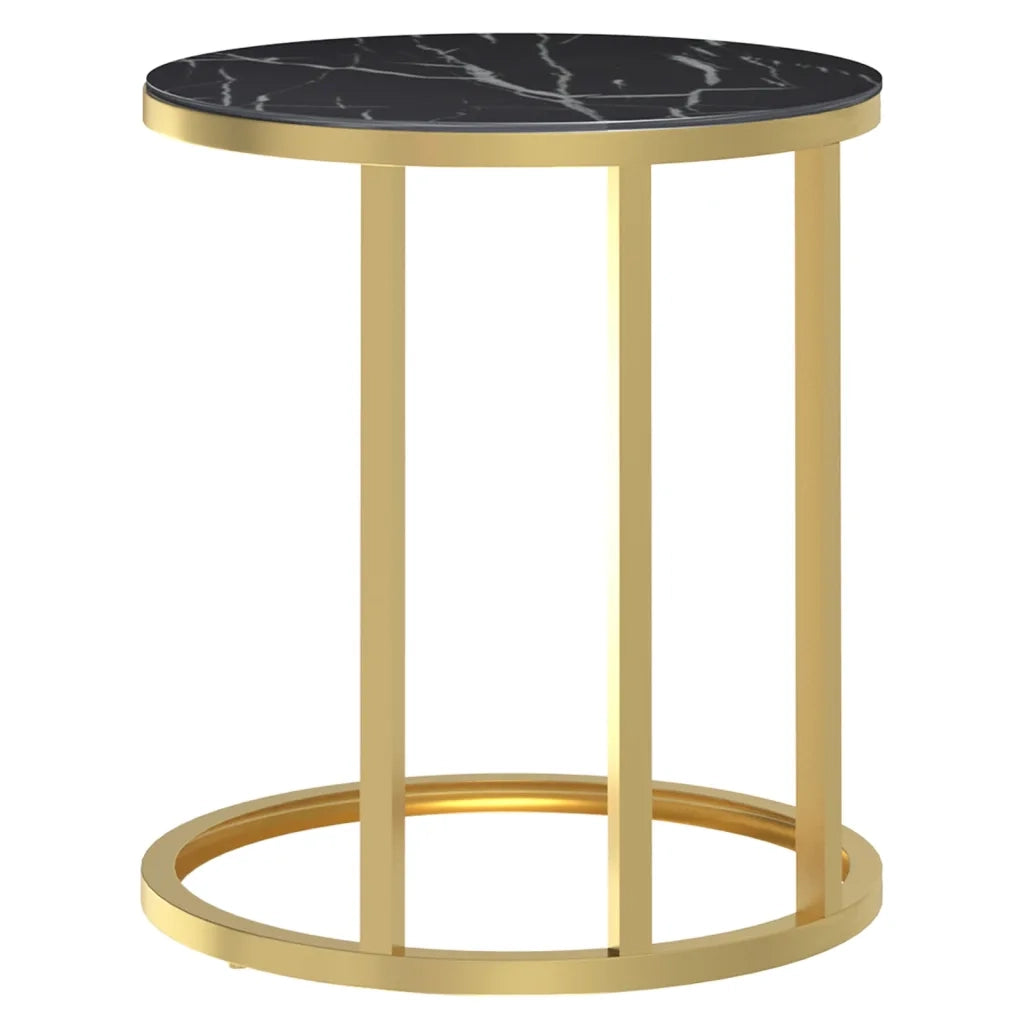 Tavolino Oro e Marmo Nero 45 cm in Vetro Temperato