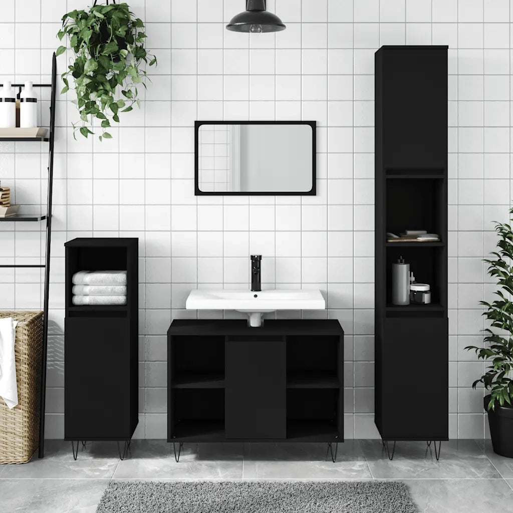 Mobile da Bagno | Armadio da bagno Nero 80x33x60 cm in Legno Multistrato