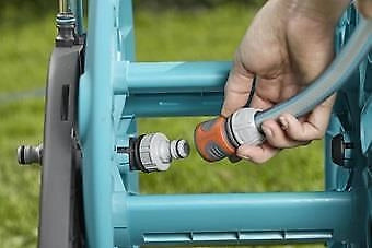 Gardena 18515-20 AquaRoll M Easy Carrello Avvolgitubo Manuale Capacita' 60 m Diametro Tubo 13 15 19 mm con Stop Goccia e Resistenza al Gelo colore Nero Blu Arancione