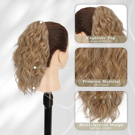Estensioni Capelli in Sintetico a Strati Multipli a Clip in 30cm con Fissaggio a Zoccolo per Capelli a Ciocche per Donne Ragazze (Castano e Biondo)