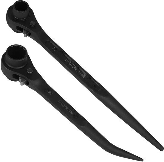 Set di chiavi a ratti - 17/19 mm/19/22 mm - Manicotto diritto/Curvato - 24 Denti - Trattamento fosforico - Lunghezza 310 mm - Chiave a stecco