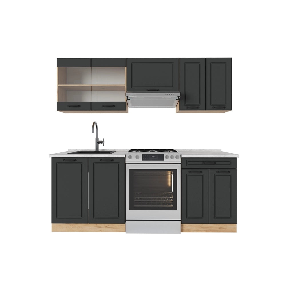 Cucina componibile R-Line Antracite rustico/Rovere dorato 200 cm, PL Marmo Vicco