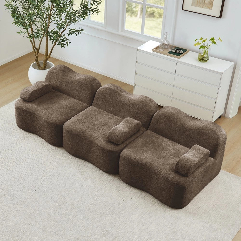 Divano 3 Posti Modulare Boneless ¨C Xylo ¨C Marrone, Schiumato 32D, Braccioli Mobili