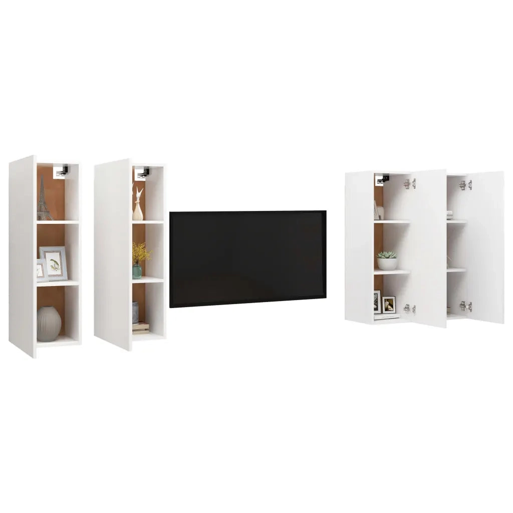 Mobili Porta TV 4 pz-Credenza per TV Bianchi 30,5x30x90 cm in Legno Multistrato