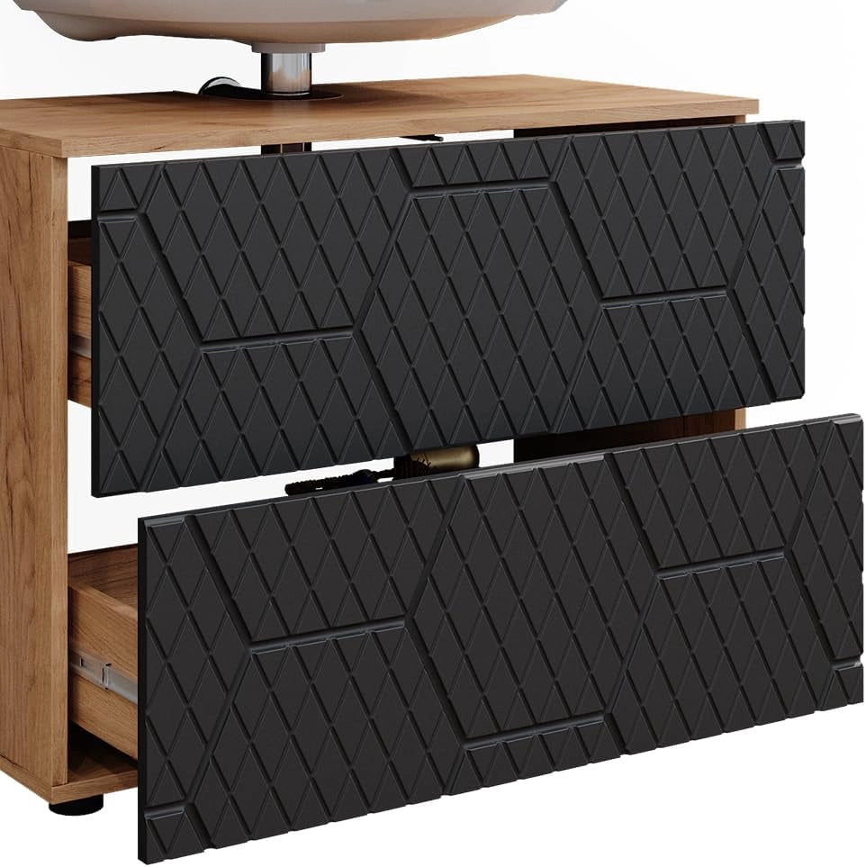 set mobili bagno Irma, Quercia dorata/Antracite, 4 pezzi, con cassettiera e mobile midi