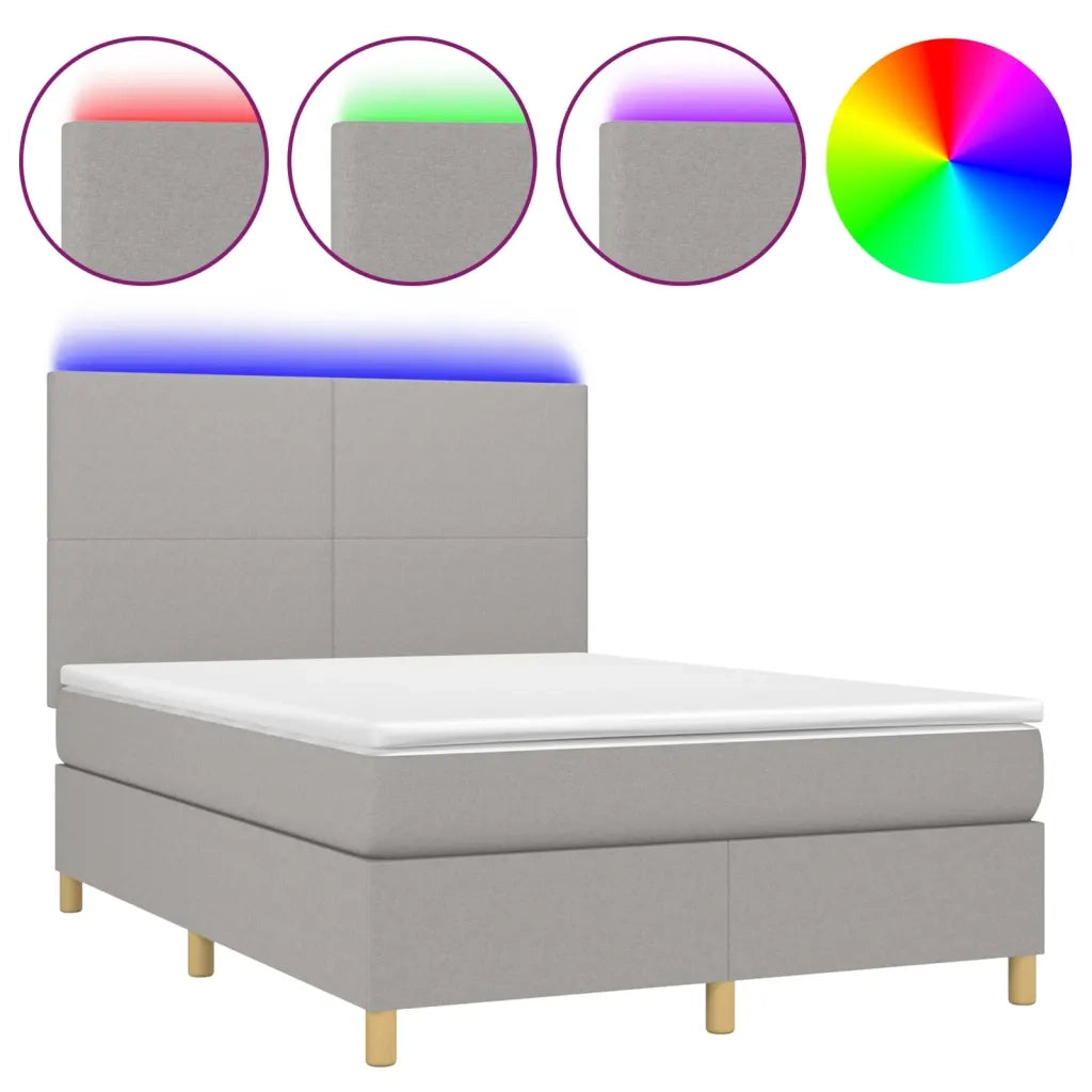 Letto a Molle Materasso e LED Grigio Chiaro 140x200 cm Tessuto 3135277