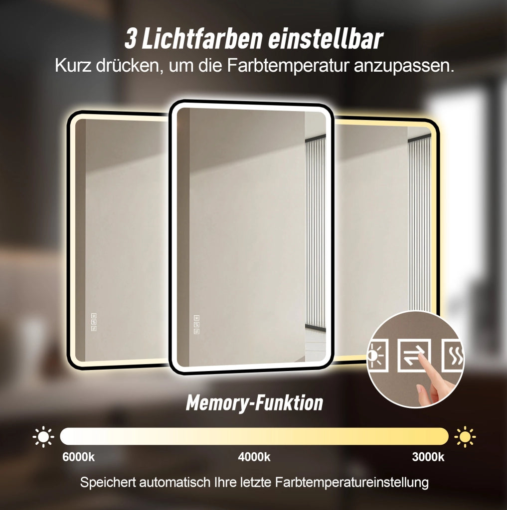 Specchio da bagno LED nero con antiappannamento e dimmer