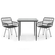 Set da Pranzo da Giardino 3 pz | Set Salotto da Giardino Nero in Polyrattan