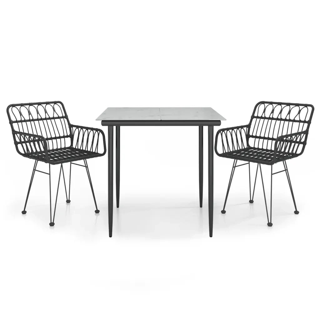 Set da Pranzo da Giardino 3 pz | Set Salotto da Giardino Nero in Polyrattan