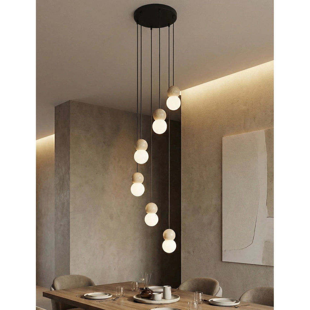 Lampada a sospensione LOOP in acciaio nero e legno naturale