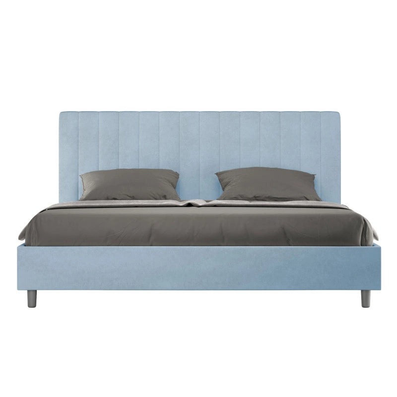Letto imbottito Matrimoniale 190x210 cm Agueda - Con rete,Microfibra,Azzurro