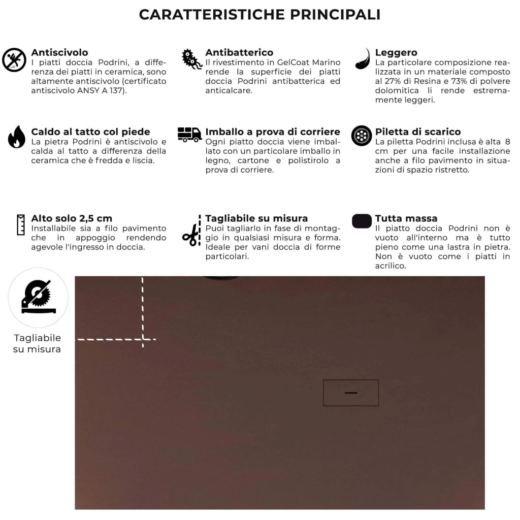 Piatto Doccia in Pietra 80x100 cm Bonussi Manila Marrone