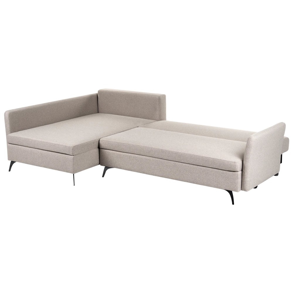 Divano Letto Angolare a 3 Posti Destro in Tessuto Beige con Contenitore per Soggiorno Koge