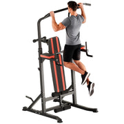 Power Tower Pieghevole, Stazione Fitness Multifunzione Regolabile in 7 Posizioni con Sbarra Trazioni, Dip Station, Pull UP Station e Panca Piana in Acciaio, per Home Gym Casa, Portata 150kg