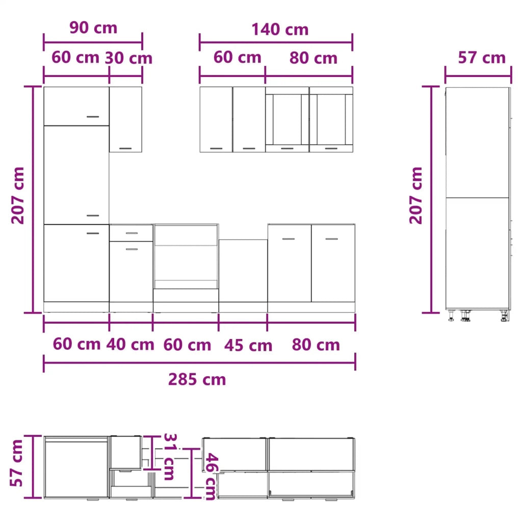 Unità Cucina Lyon 8 pcs Grigio Cemento Legno ingegnerizzato 3445842