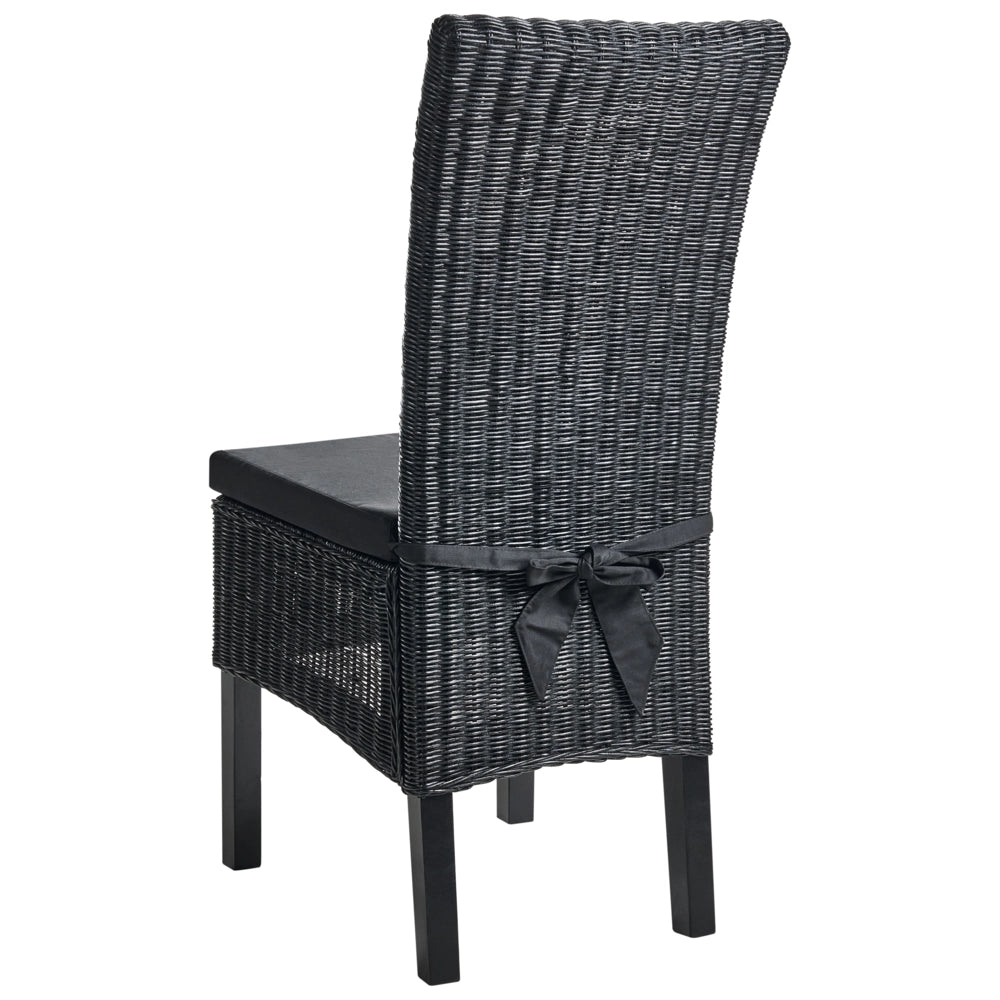 Set di 2 sedie da pranzo in rattan intrecciato con schienale alto per soggiorno colore nero