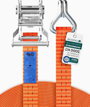Cintura di sostegno con rasoio e 4 ganci - 35 mm x 6 m lunghezza - carico di rottura 2000 kg - cintura di sostegno orizzontale