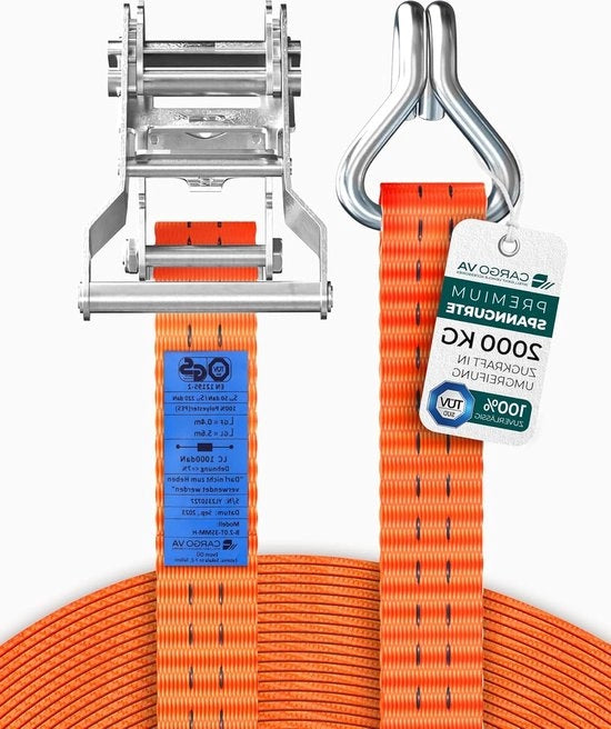 Cintura di sostegno con rasoio e 4 ganci - 35 mm x 6 m lunghezza - carico di rottura 2000 kg - cintura di sostegno orizzontale