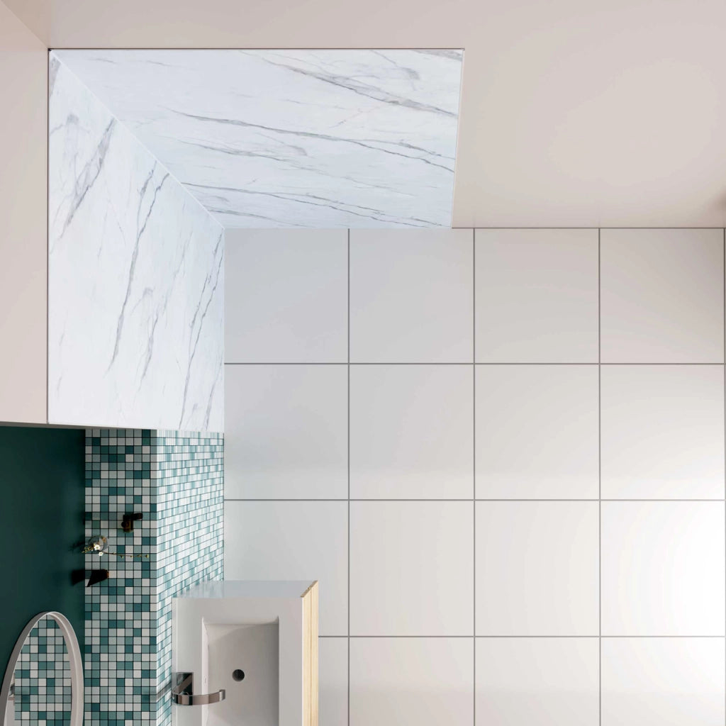 H.210 cm Pannello Doccia ad Angolo 40x40 cm Realizzato in Alluminio da 3 mm con Profili Finitura Bianco Alba per Rivestimento Parete Bagno