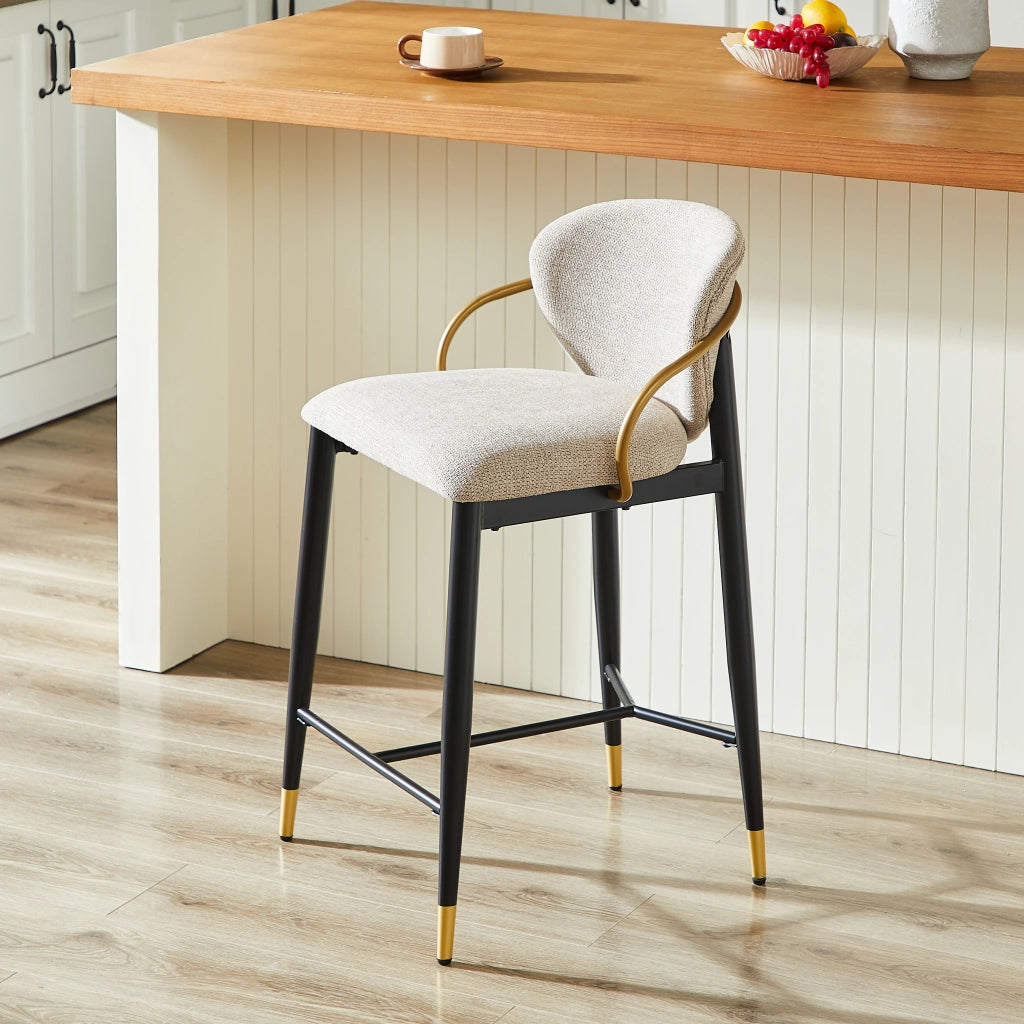 Set 2 Sgabelli da Bar Regolabili in Altezza ¨C MINIMAL ¨C Chenille Marrone Chiaro, Struttura Nero-Oro